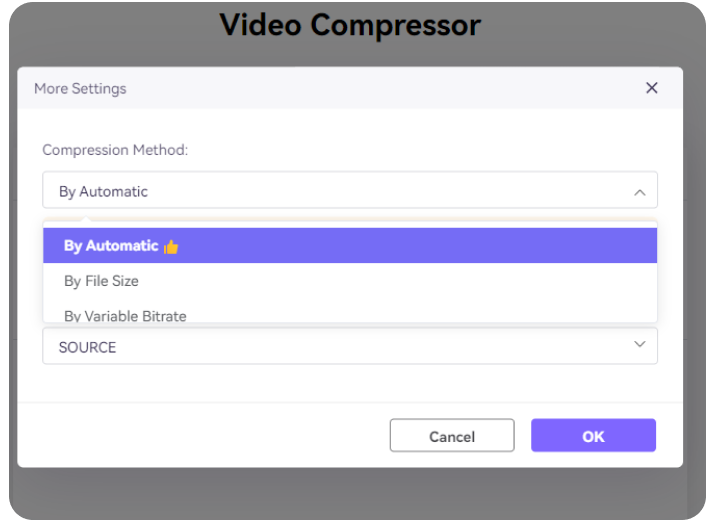 Selezionare un metodo di compressione per ridurre le dimensioni del file video per WhatsApp.