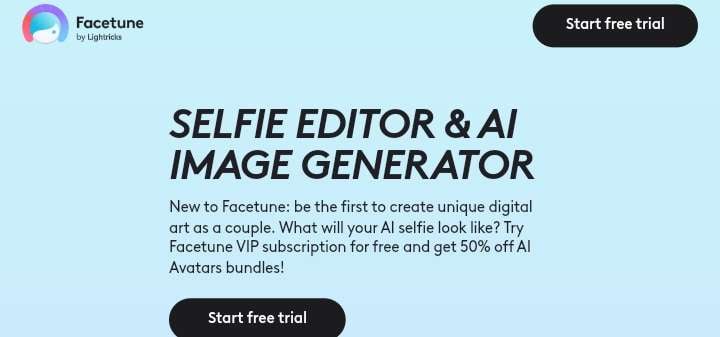 facetune generatore di selfie con immagini ai