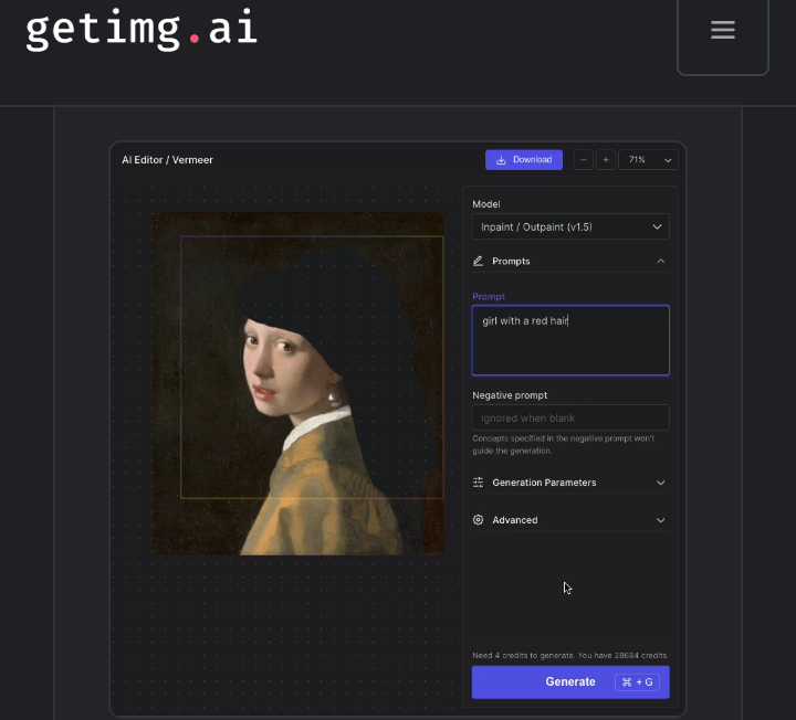 inpaint avec l'éditeur Getimg.ai