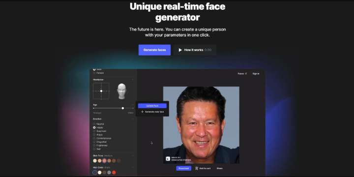 IA face generator unique real time