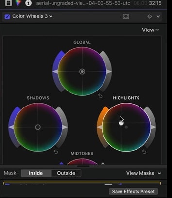 add color wheel to adjust highlights