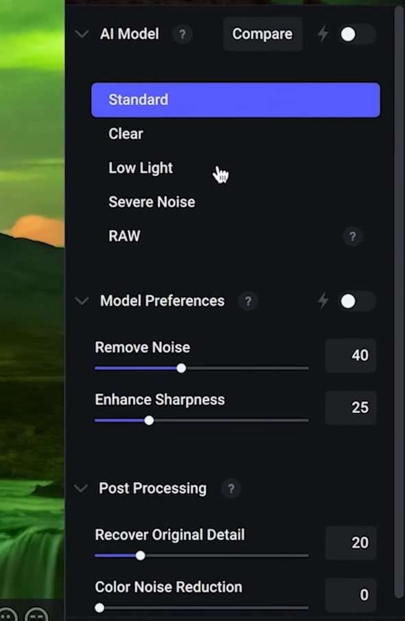 select the desired settings