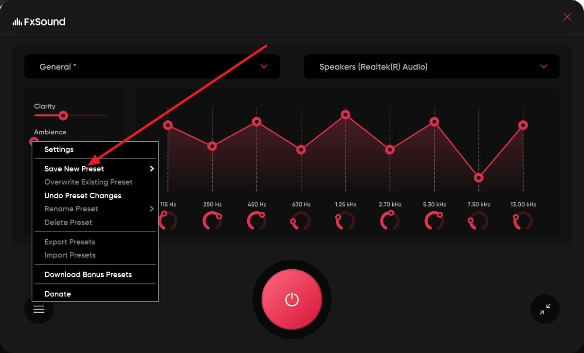 choose save new preset option