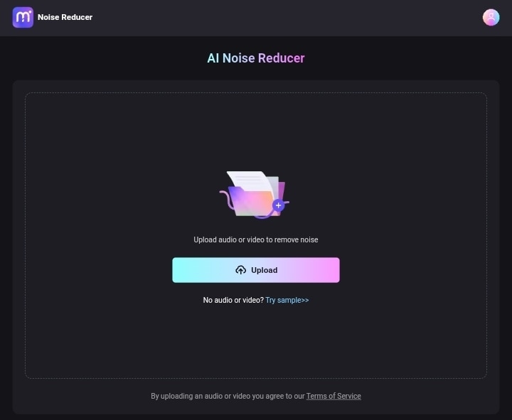 interface de upload da ia redutora de ruido