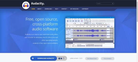 interface do site da audacity