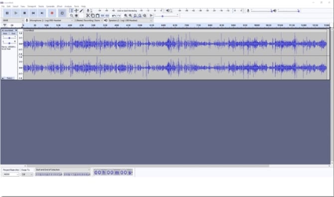 interface da track de áudio da audacity