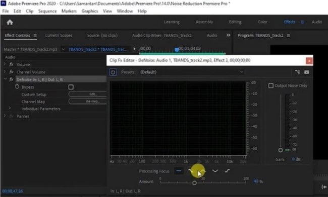 ajuster la réduction dans adobe premier pro