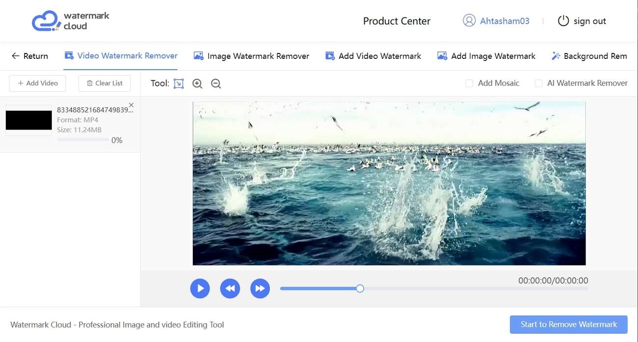 Watermark Cloud é um removedor de marcas d'água de vídeo online.