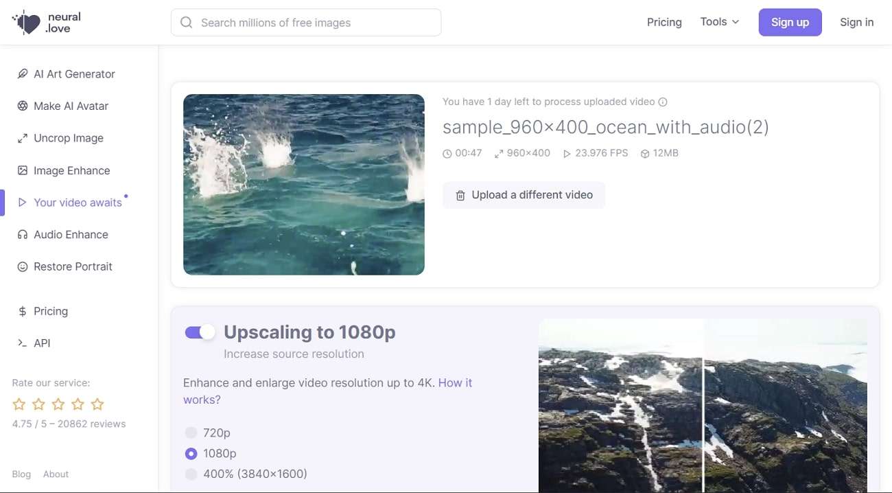 neural.love online video upscaler