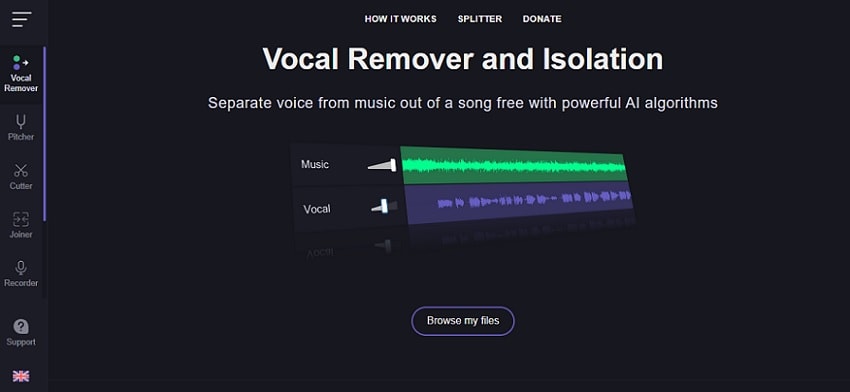 vocalremover.org applicazione di rimozione vocale online