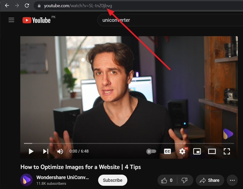 copiare l'url del video di youtube