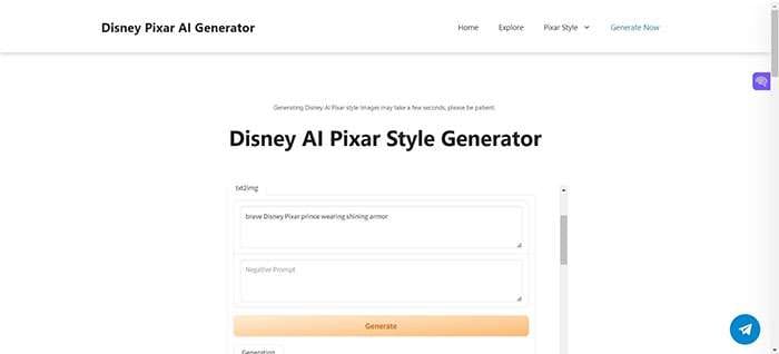 input prompts to LightX AI Pixar generator