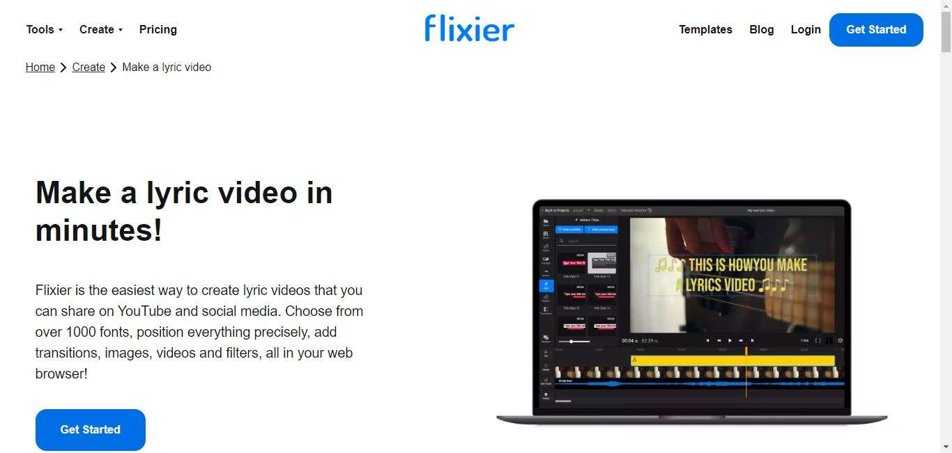 Flixier AI lyric video maker