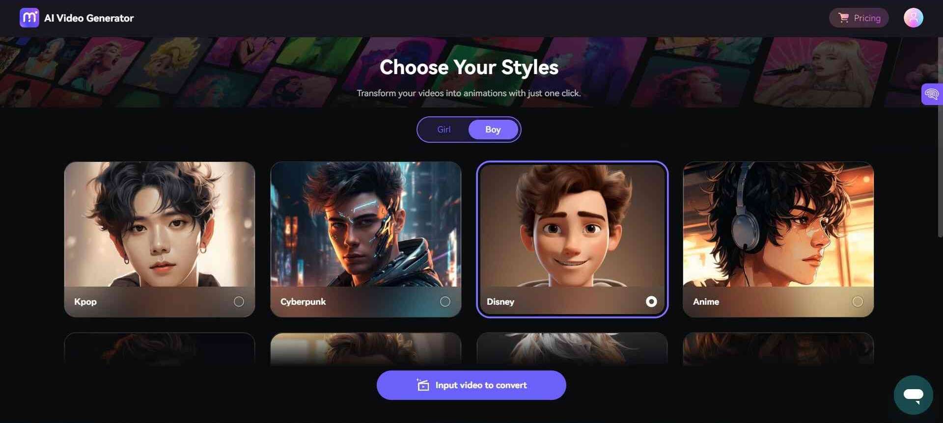 choose a style to convert video to video