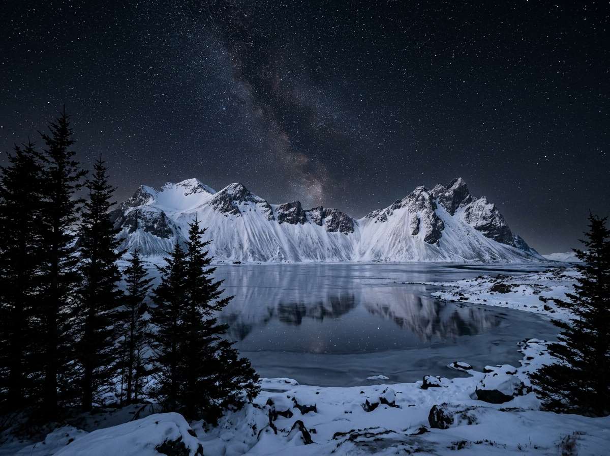 before - night mountain landscape without aurora borealis