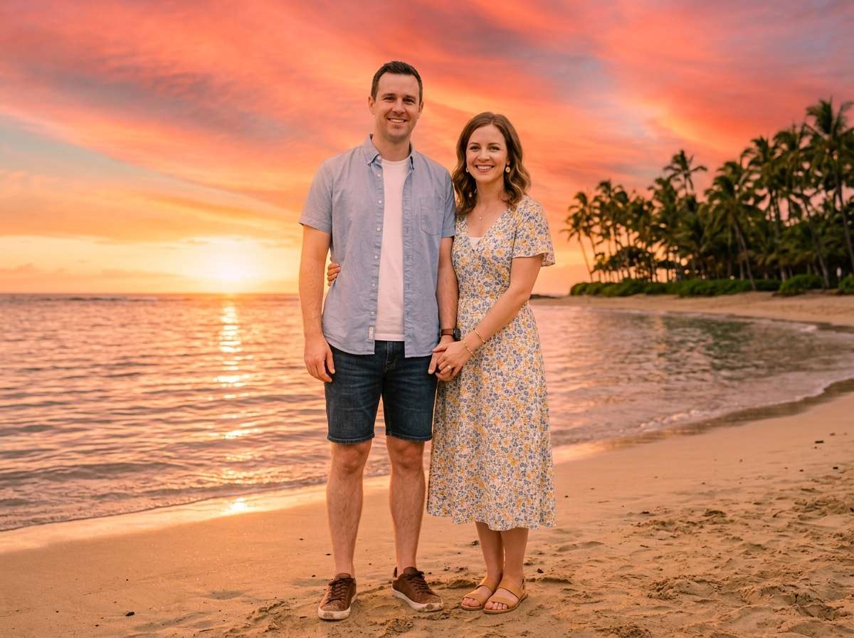 after - sunglasses product photo with AI-added sandy beach background, ocean waves, and natural sunlight