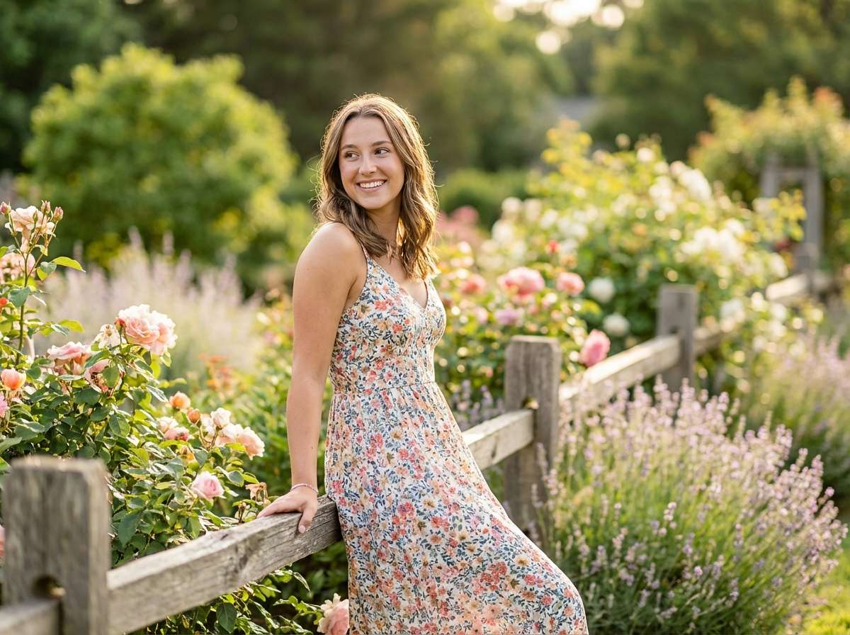 before - woman portrait in garden, natural lighting, no butterflies