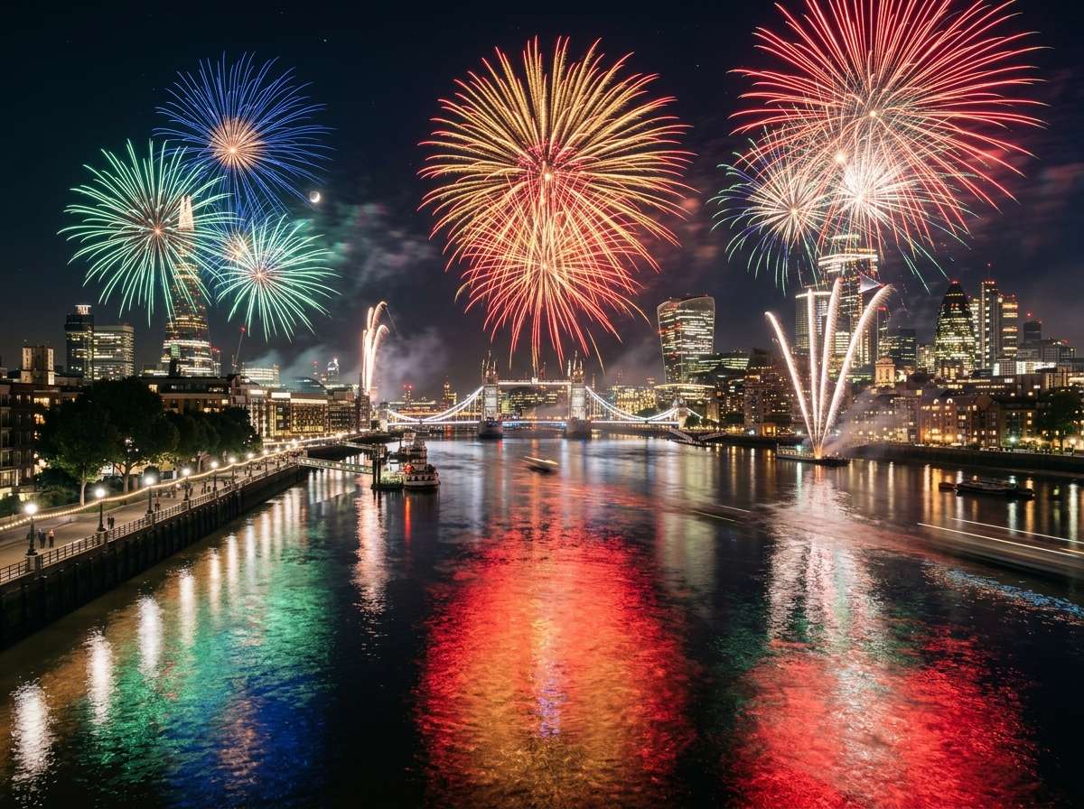 after - city skyline with colorful fireworks added by AI