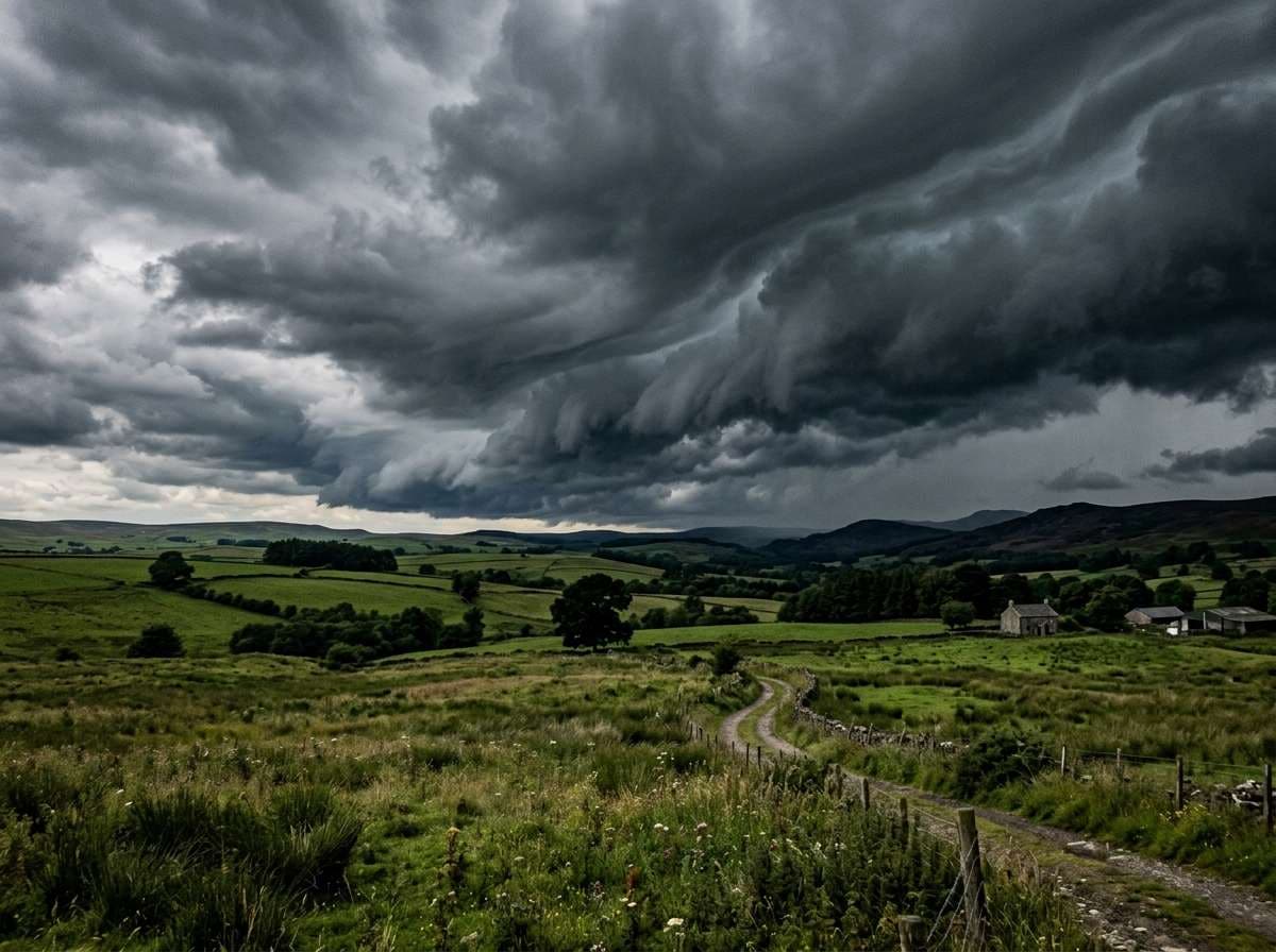 before - dark stormy landscape without lightning