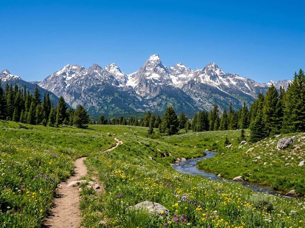 before - mountain landscape with clear blue sky no rainbow