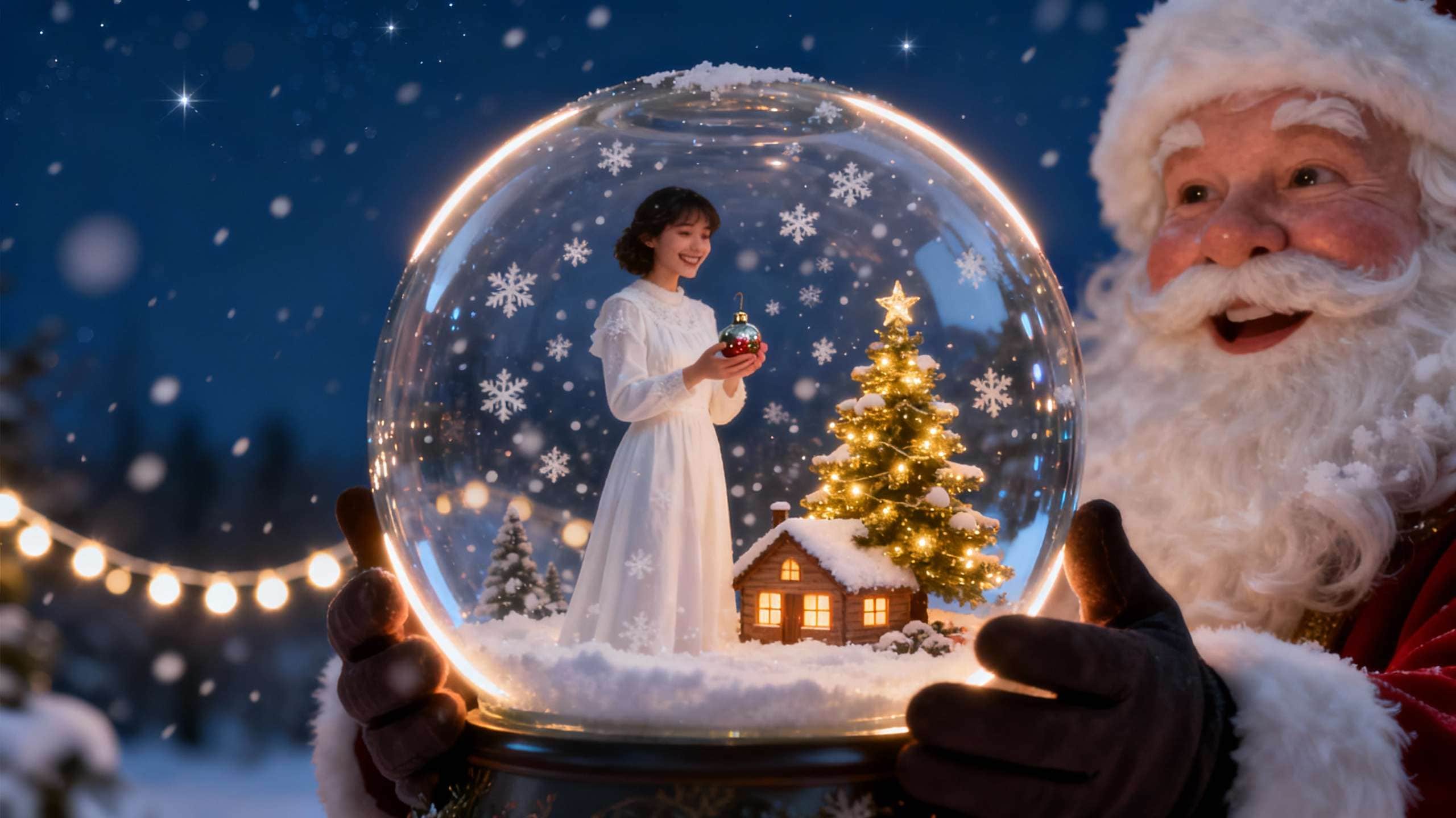 woman in snow globe christmas scene