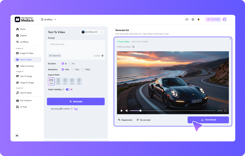 Generate & Share Your Porsche AI Commercial Video