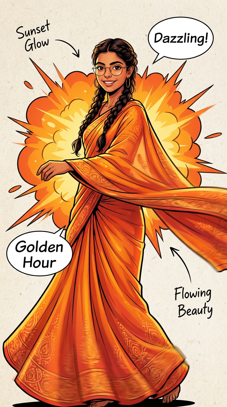 Digital Illustration Sunset Orange Sari