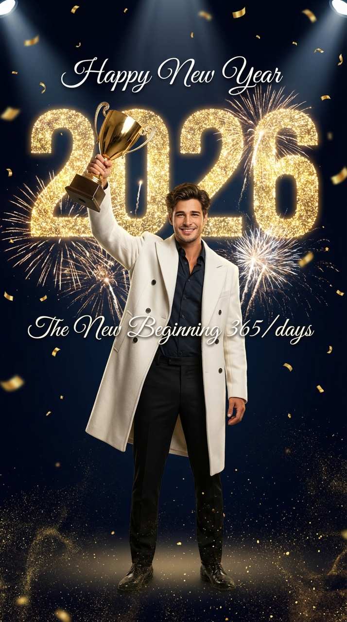 ChatGPT New Year photo prompt — trophy victory poster with 2026