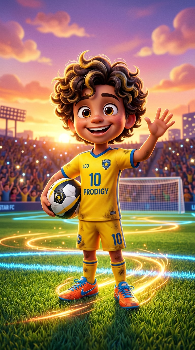 Young Rising Star - 3D Cartoon Football Avatar sunset golden hour