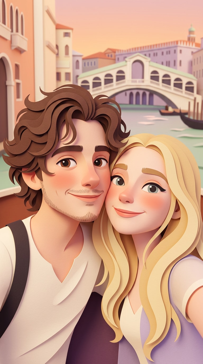 Warm Sunset Papercraft Portrait prompt