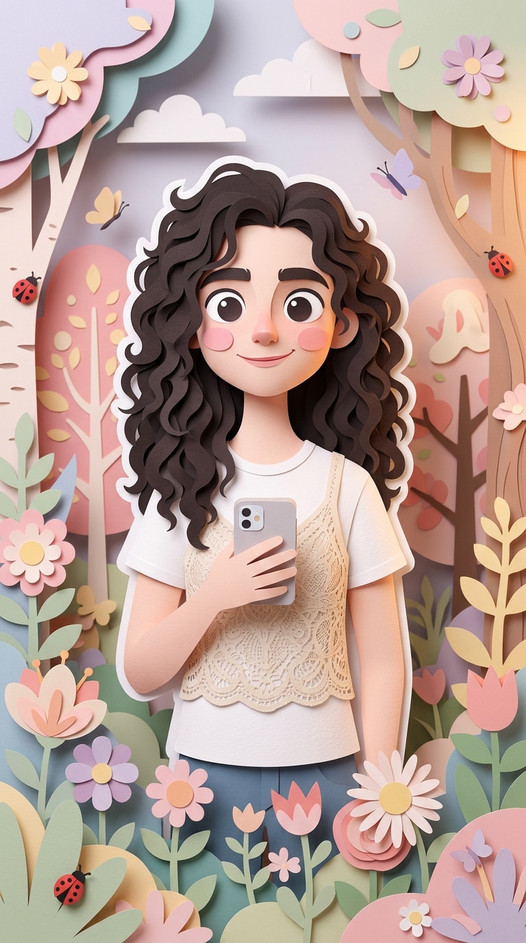 Phone in Hand Paper Portrait prompt