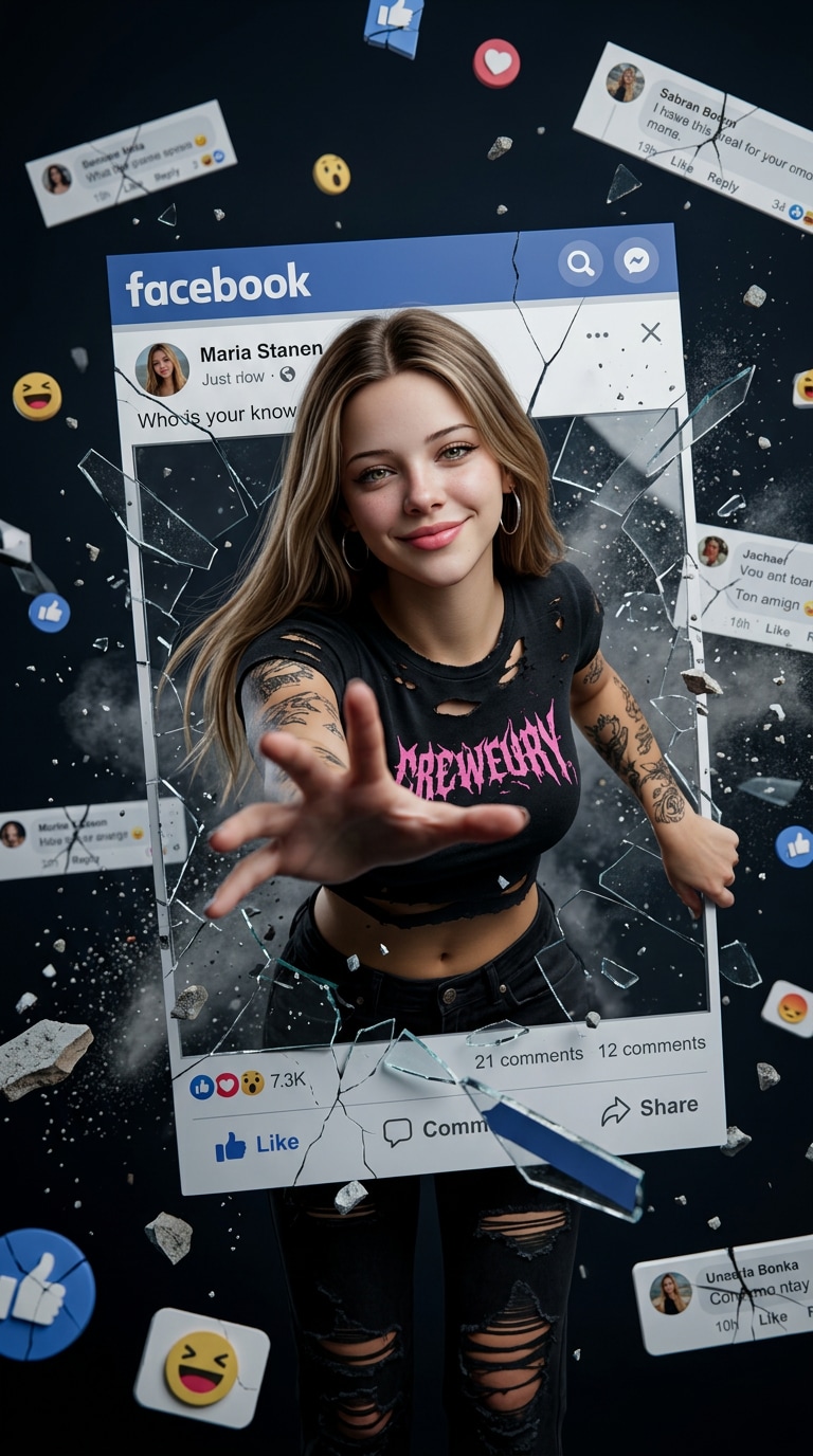 AI 3D popout social media portrait created with ChatGPT and Gemini prompts, floating Instagram UI, cinematic fashion editorial poster