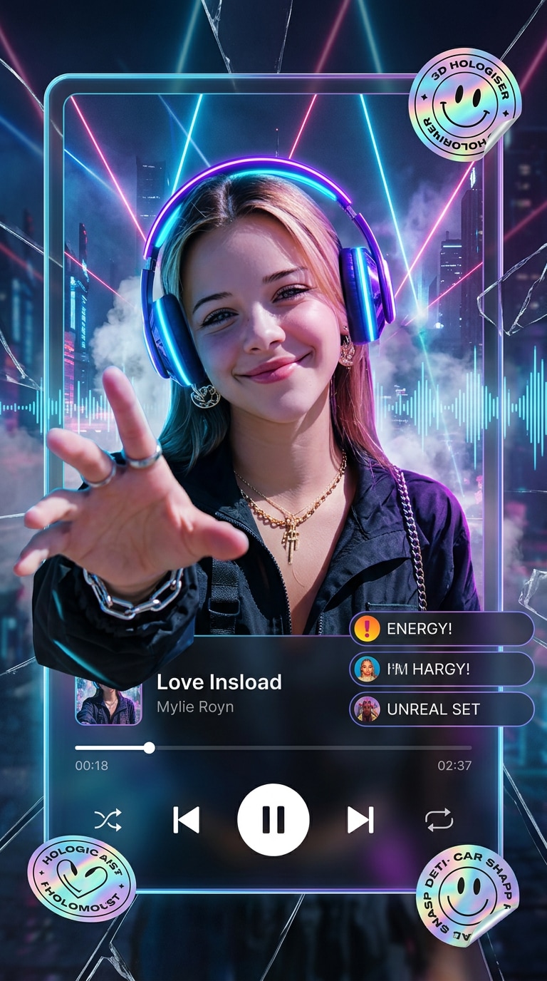 Cyberpunk Music Drop - 3D popout music portrait prompt