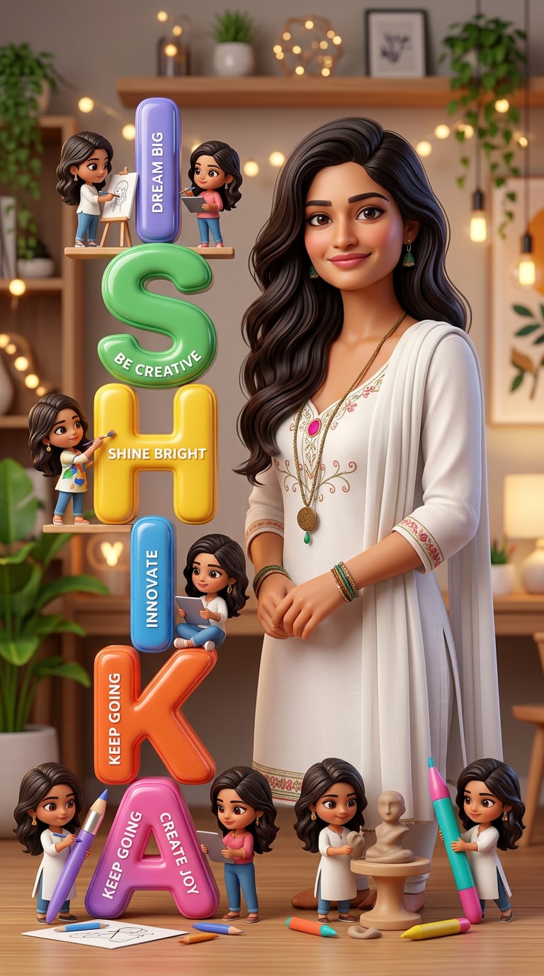3D Indian Woman Portrait With Name Art Prompt