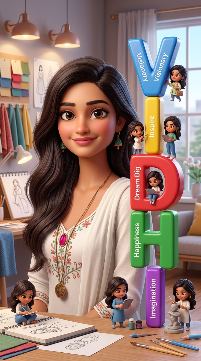 Personalized 3D Name Portrait With Chibi Characters Prompt