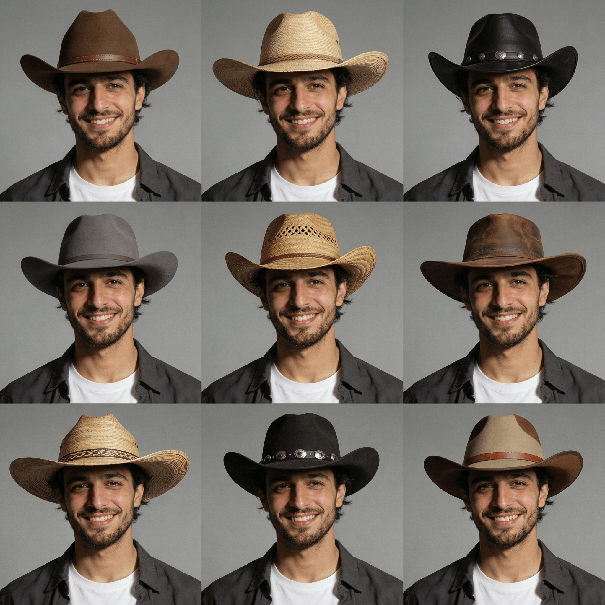 AI cowboy hat try-on 9-grid for man