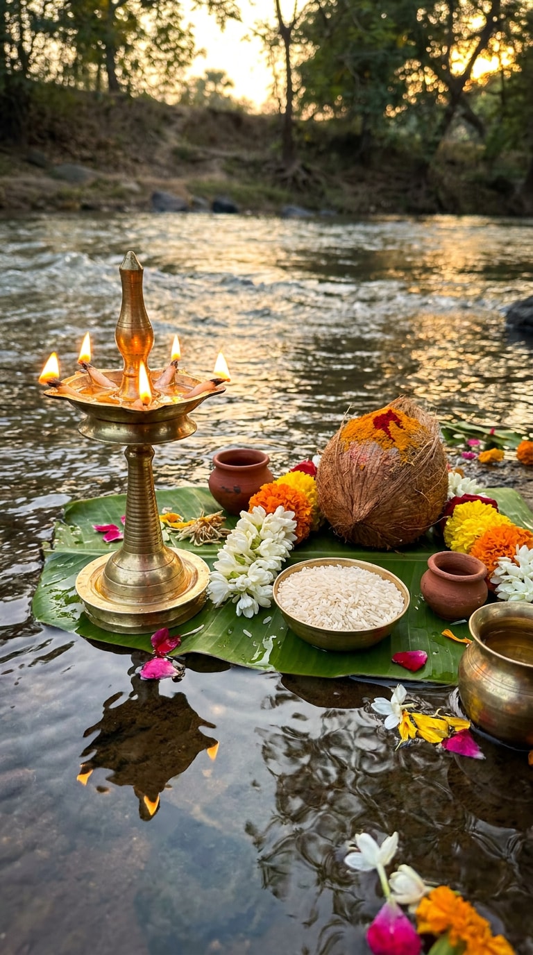 Aadi Perukku Brass Lamp Coconut Prompt