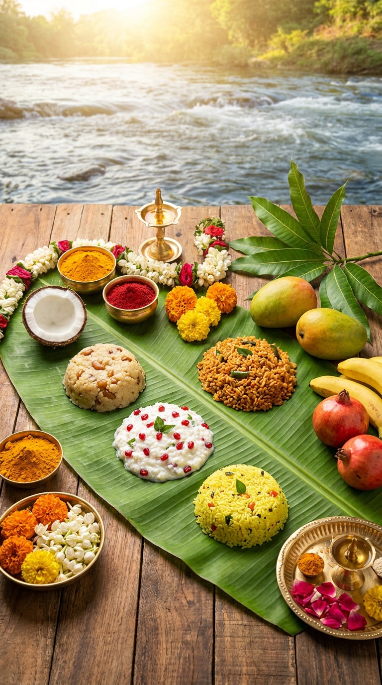 Aadi Perukku Temple Prasadam Flat Lay Prompt