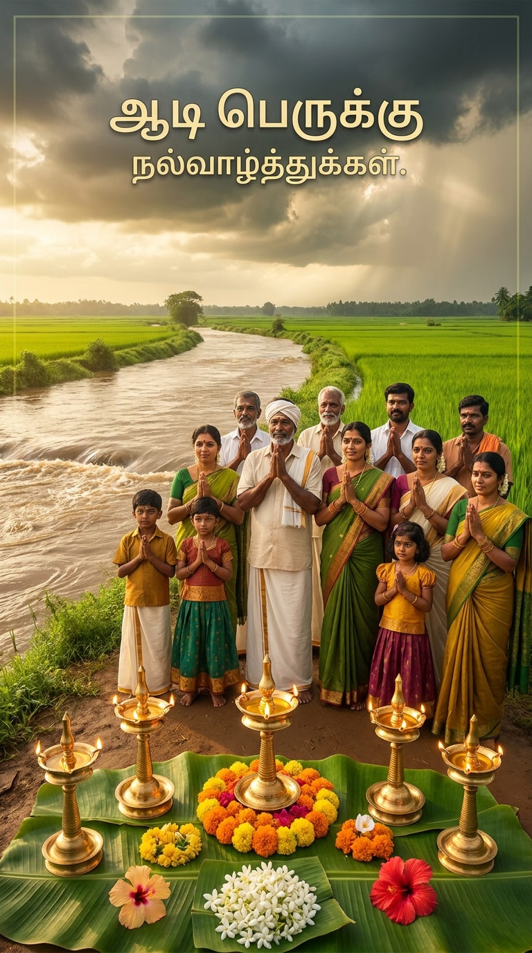 Farmer Field River Blessing Aadi Perukku AI Prompt