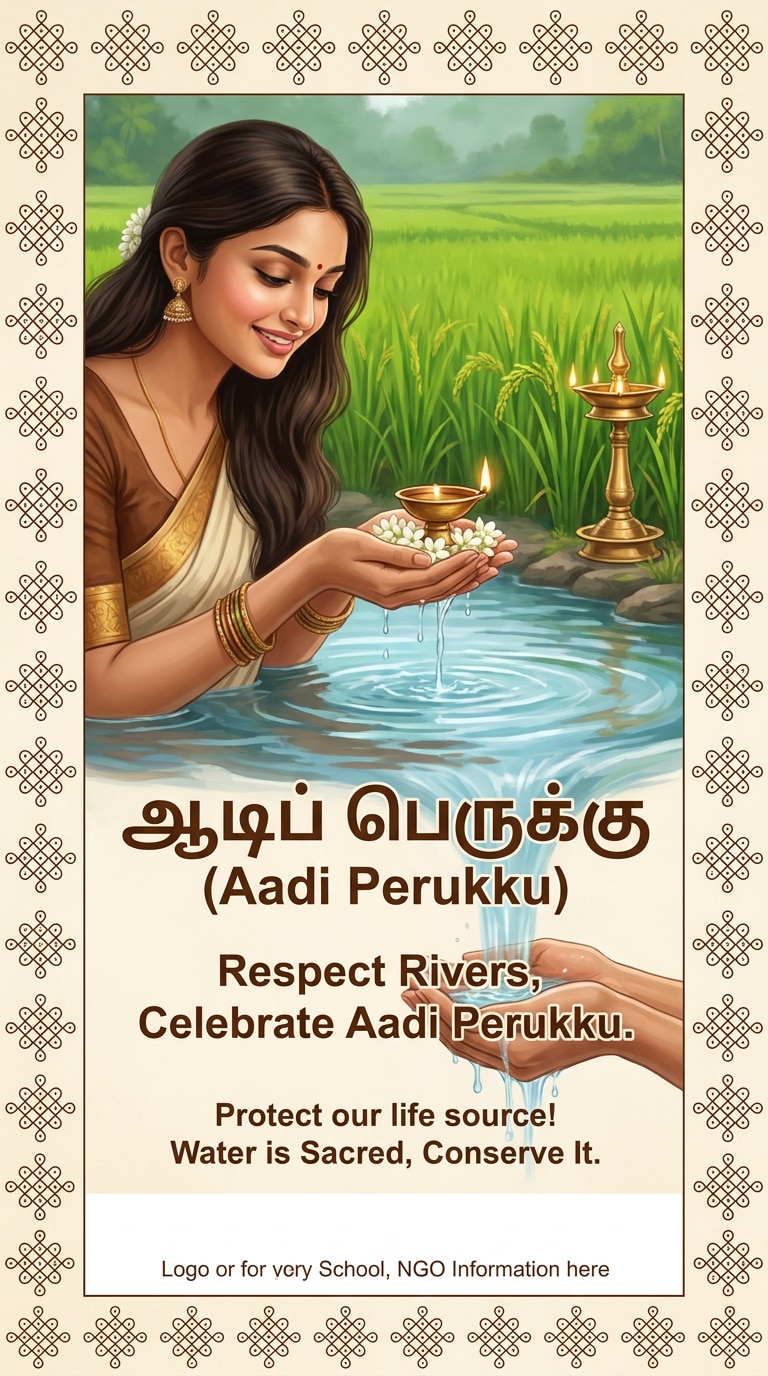 Aadi Perukku Water Conservation Poster Prompt