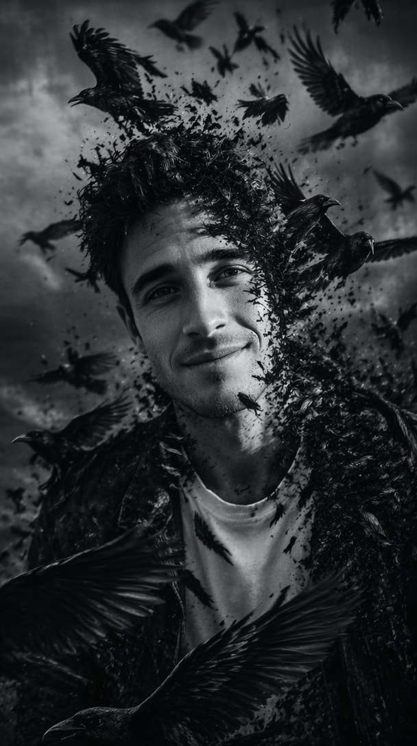 AI generated raven transition prompt black and white result