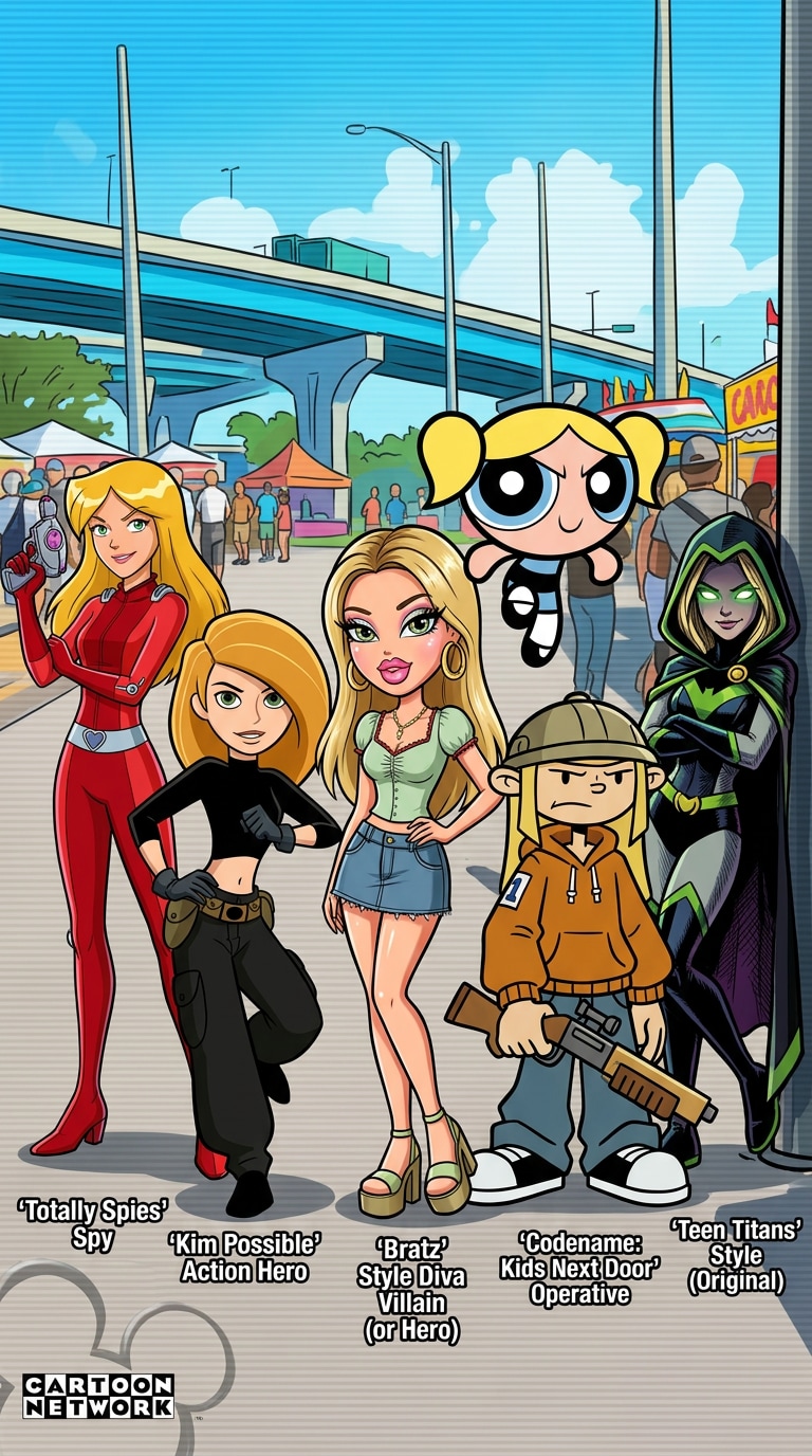 Retro cartoon character lineup created from a portrait photo