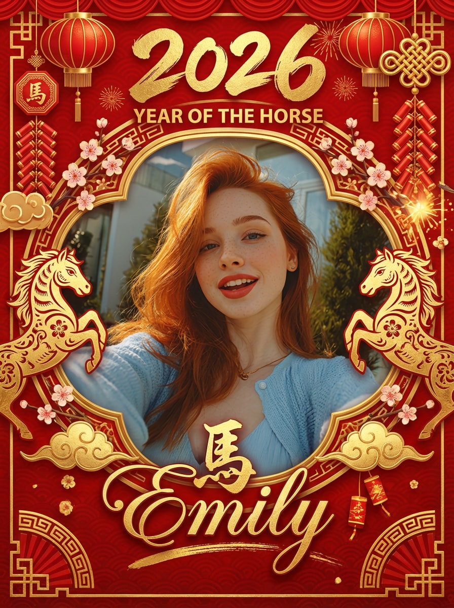 AI 2026 New Year Chinese zodiac card