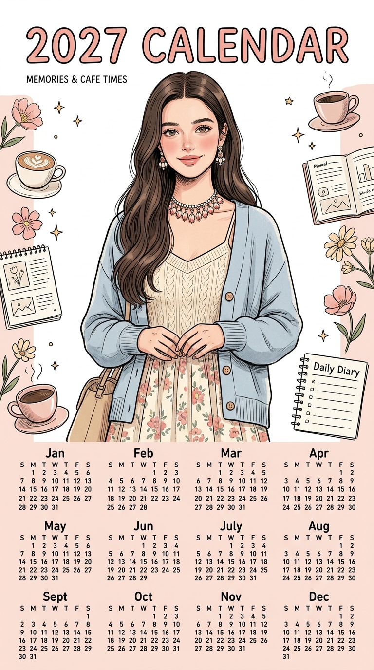 Pastel Cafe Aesthetic - Korean Calendar with warm cozy vibes