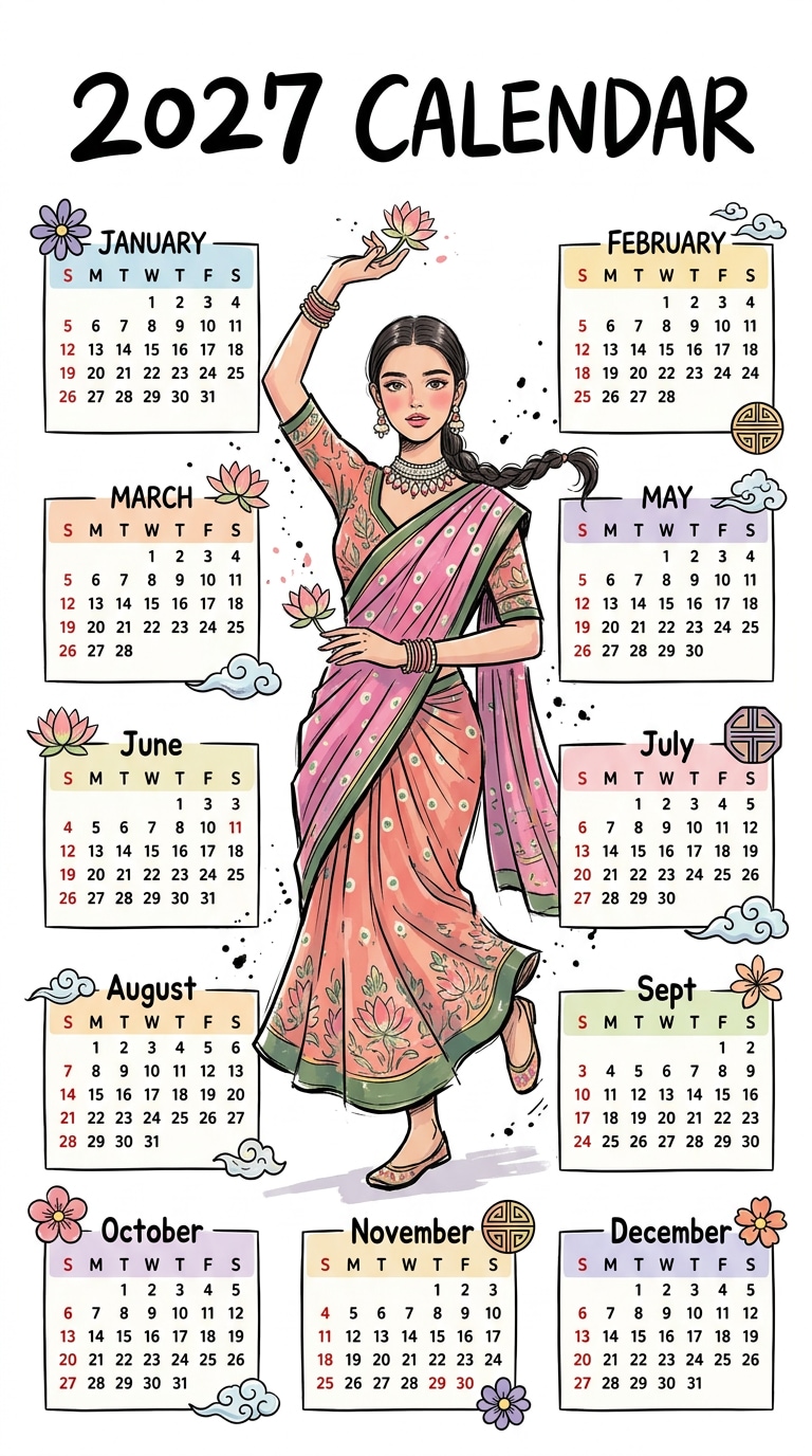 Contemporary Sketch - Korean Calendar with artistic linework