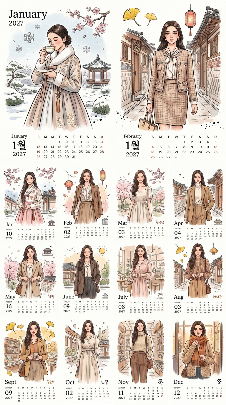 Seoul Mood Illustration - Korean Calendar with dreamy ambiance
