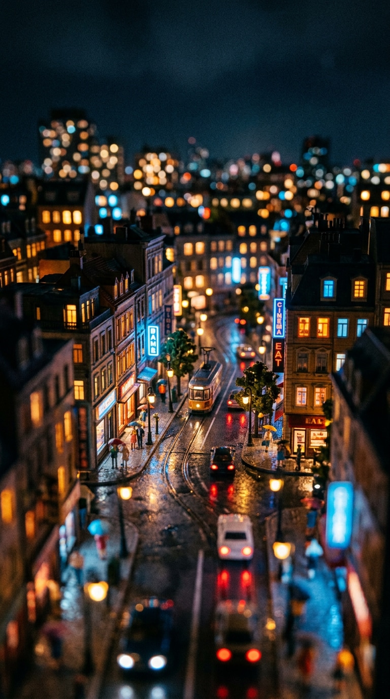 Macro miniature city tabletop world prompt