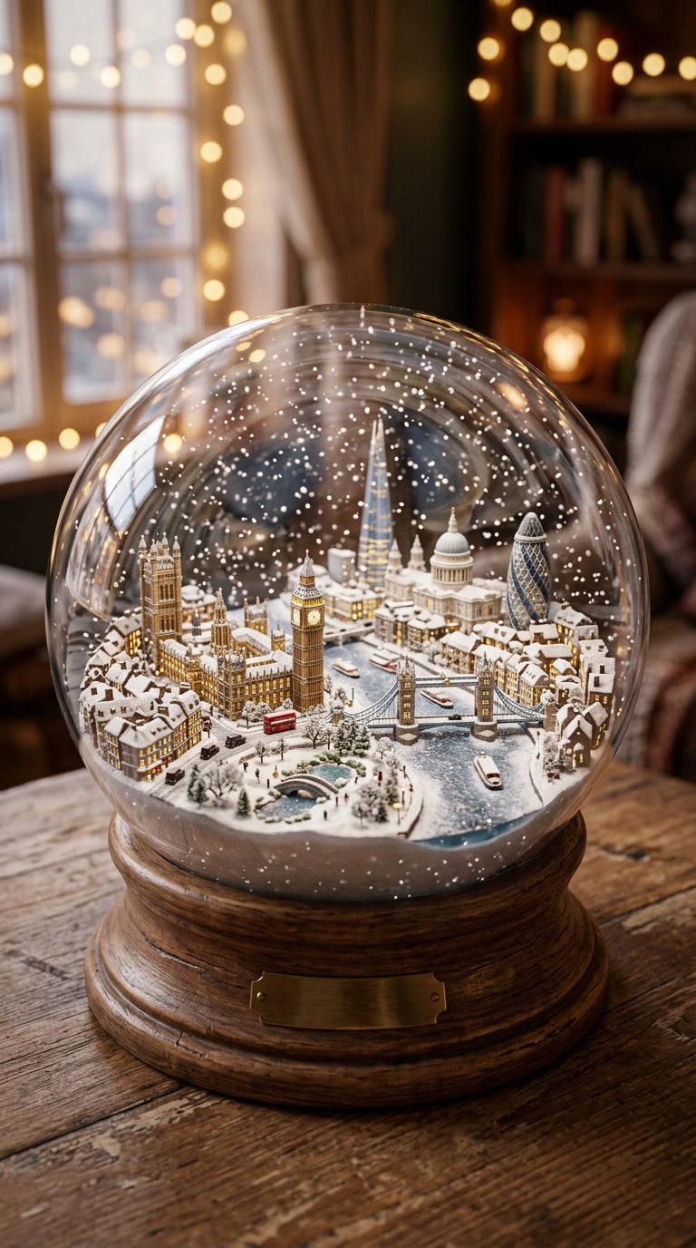 Miniature city inside glass globe prompt