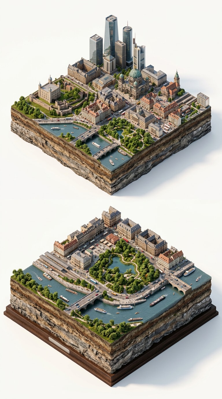 Miniature city magnets knolling prompt