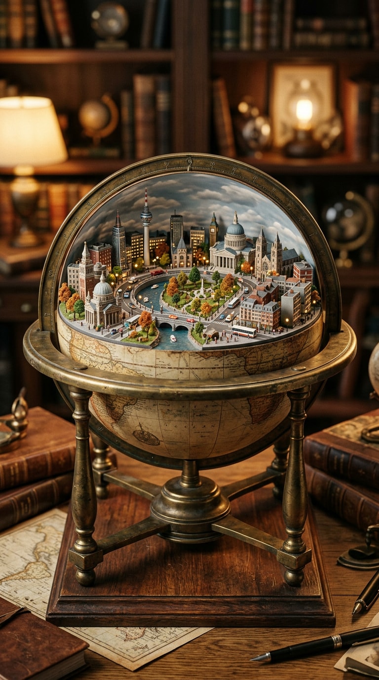 Miniature city on globe stand prompt